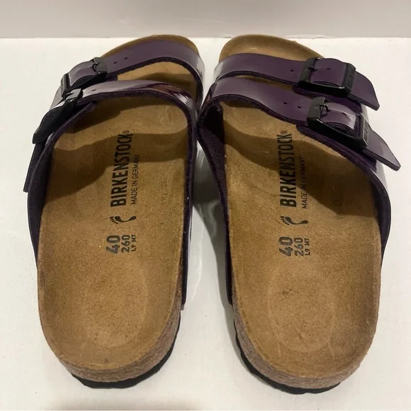 Birkenstock NWB Arizona plum Birko Flor patent regular Sz 9L , M7 - Picture 4 of 7